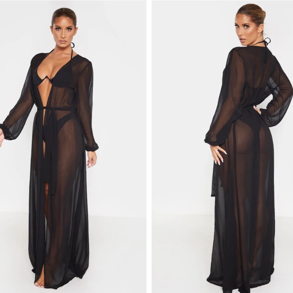 PLT black maxi kimono cover up swim wear